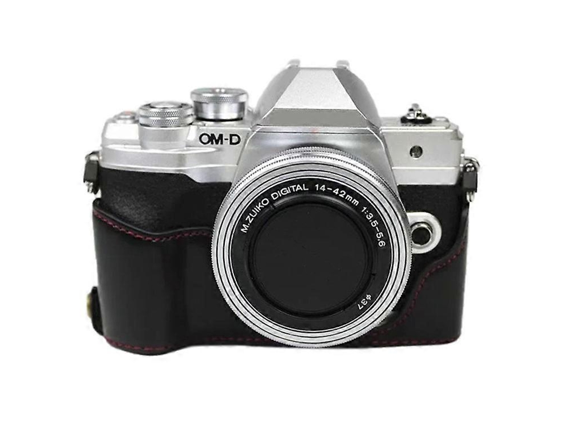 Estuche de cuero compatible con cámara Olympus OM DE M10 Mark IV, estuche inferior de cuero, batería fácil de reemplazar Facpoet