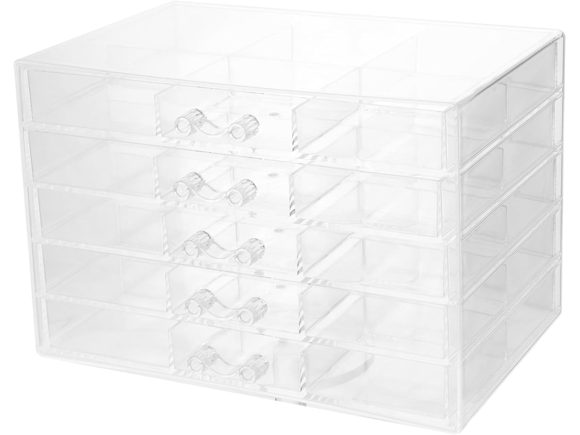 Organizador Joyas Acrílico Transparente 5 Cajones Capacidad Compartimentos Pendientes Ideal Decorar Tocador