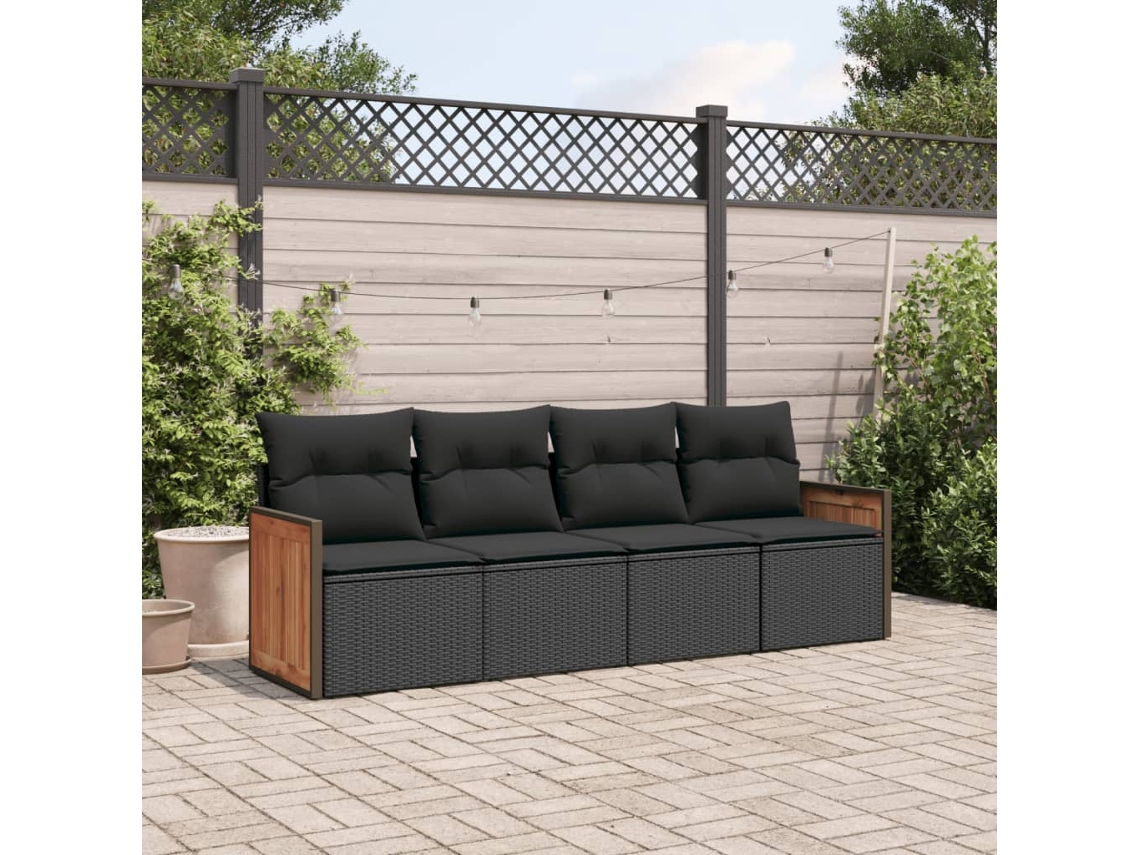 Conjunto de sofás de jardín de 4 piezas DKD Home Decor con cojines de mimbre negros
