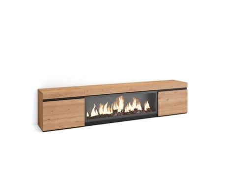 Mueble TV, Televisión, 210, Para TV hasta 80, Chimenea eléctrica XXL, Roble SKRAUT HOME