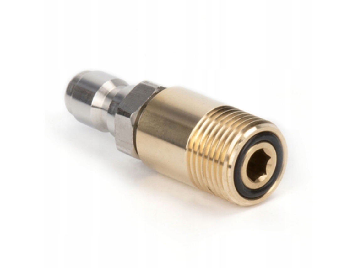 Adaptador de conexión rápida de acero inoxidable de 1/4'' a M18x1.5 – 25 bar | Latón + acero inoxidable | Compatible con hidrolimpiadoras Lavor y Kärcher