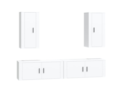 Conjunto de mueble para TV de 4 piezas, madera procesada, blanco, MAISON EXCLUSIVE