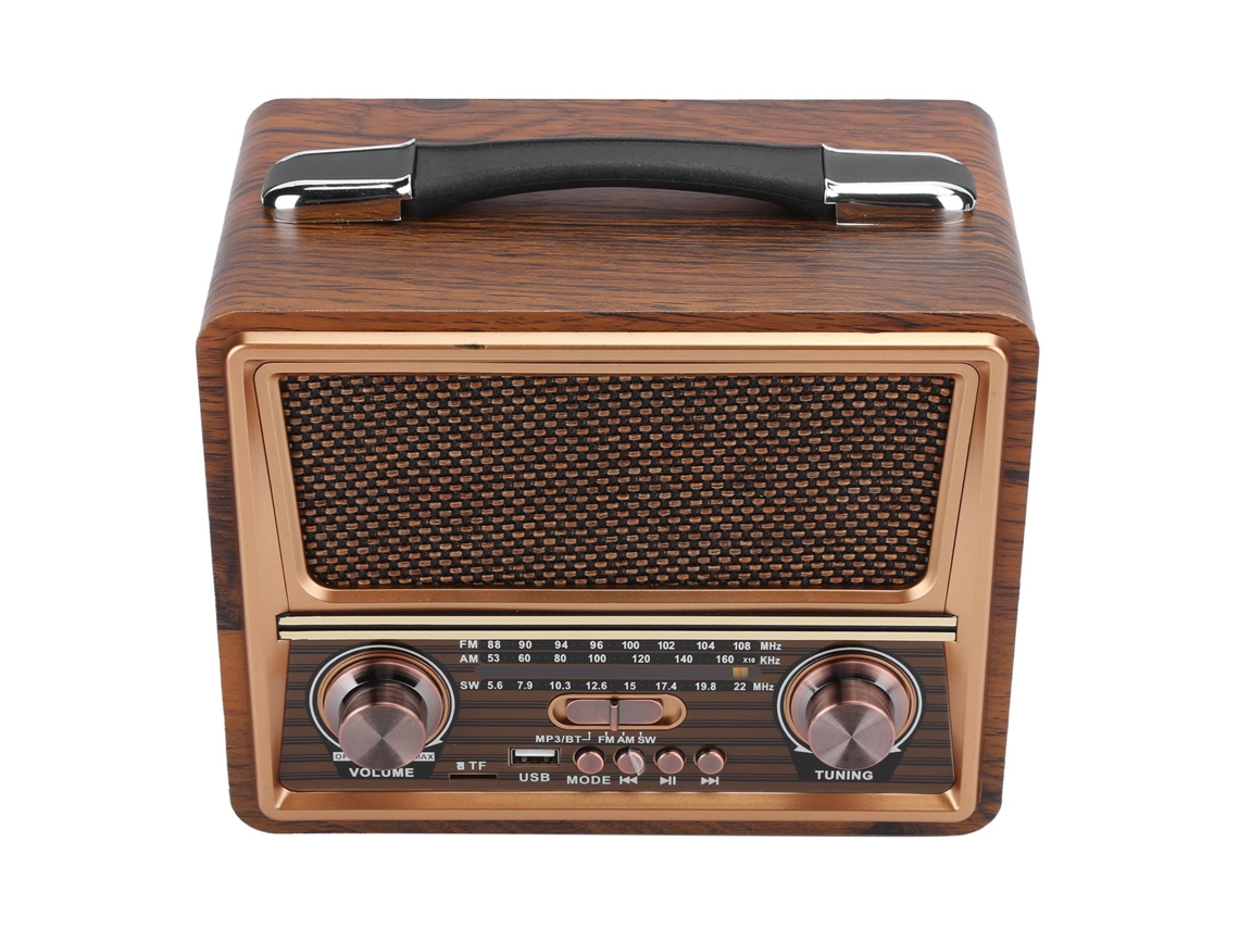 Rádio Portátil De Madeira Com Bluetooth Fm/am/sw Recarregável Alto-falante Ajustável 110/