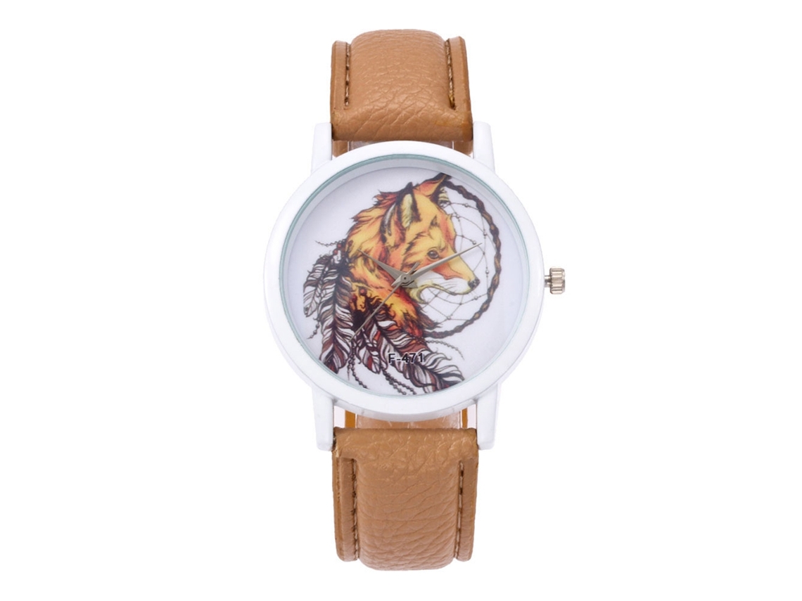 Reloj De Pulsera De Cuarzo Con Esfera Redonda Beige A La Moda, Correa De Pu Y Estampado Animal.