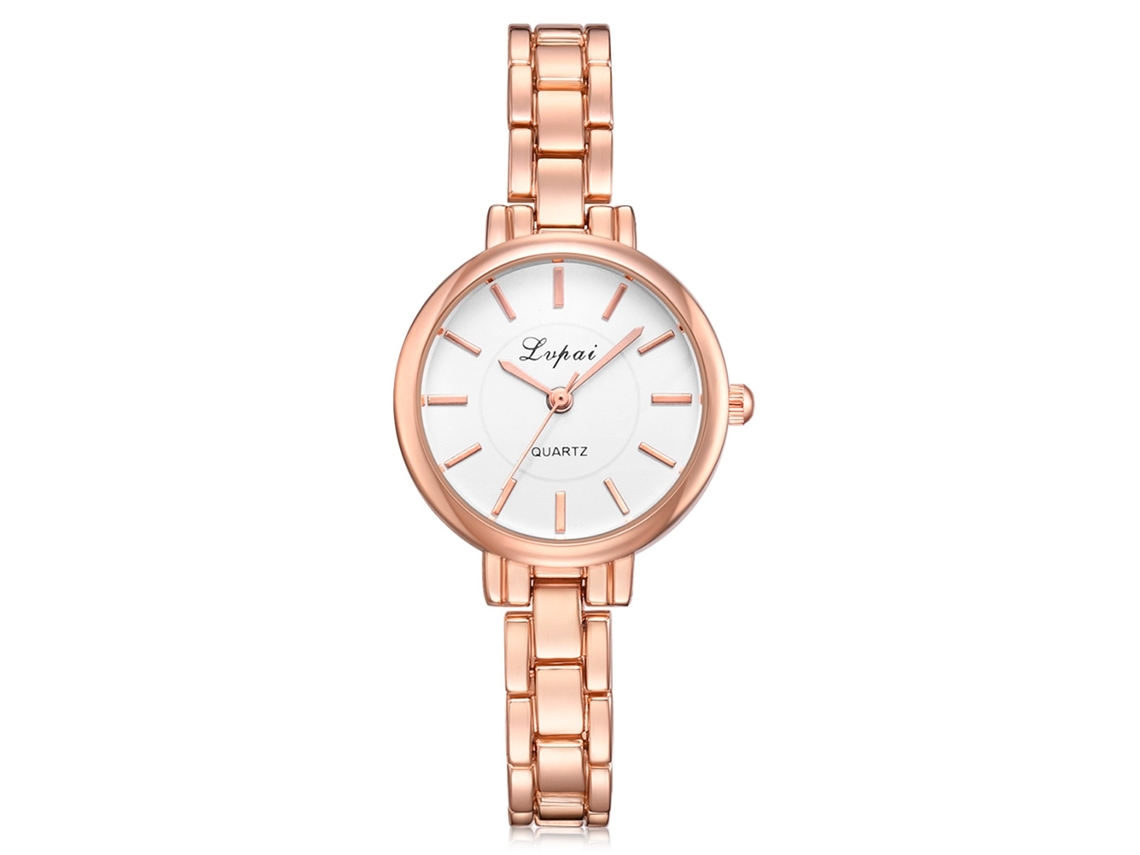 Reloj De Pulsera De Aleación Para Mujer Lvpai Con Movimiento De Cuarzo, Esfera Blanca Y Oro Rosa.