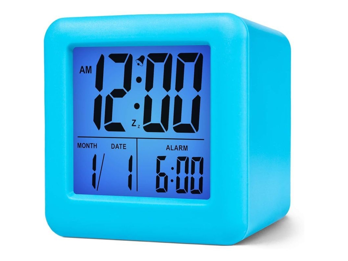 2026-reloj Despertador De Viaje Con Snooze, Luz Nocturna Suave, Cubierta De Silicona, Pantalla Grande, Baterías Azul