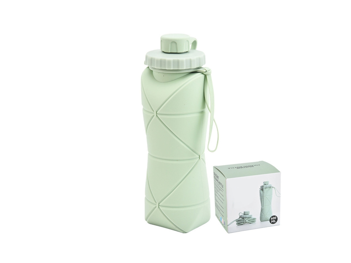 Botella De Agua Plegable De 600 Ml, Silicona De Grado Alimenticio, Boca Ancha, Segura Para Niños, Camping, Viajes Y Deportes. Color Verde.