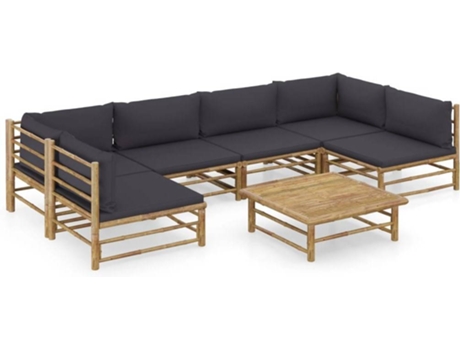 Conjunto 7 de muebles de jardín VIDAXL bambú con cojines gris oscuro