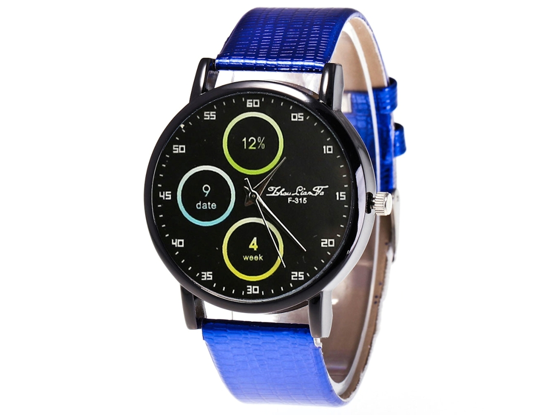 Reloj De Pulsera De Cuarzo Para Hombre Y Mujer Con Correa De Cuero Pu Zhoulianfa (azul)