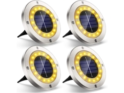 Luces Solares Para Jardín, 4 Unidades, 16 Led, Resistentes Al Agua Ip65, Acero Inoxidable.