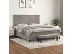Cama Box Spring Con Colchón Terciopelo Gris Claro 160x200 Cm