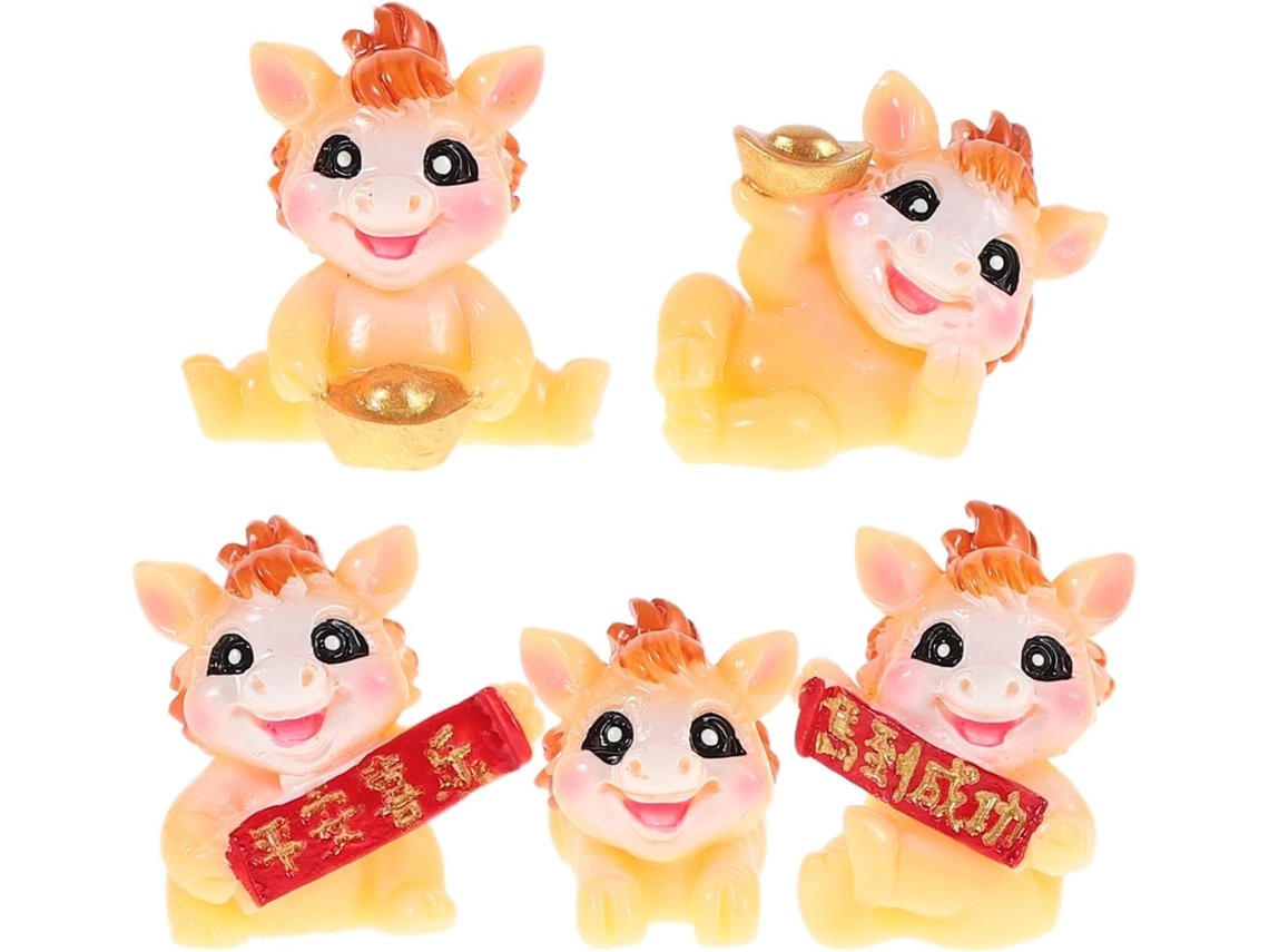 Figuras Caballos Resina Fáciles Limpiar Juego 5 Adorno Versátil Decoración Nuevo Chino Hogar Oficina Feng Shui