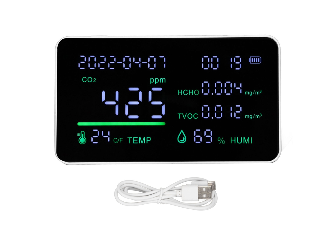 Detector De Co2 Con Monitor De Calidad Del Aire Preciso Para El Hogar Y La Oficina Con Detección De Temperatura Y Humedad - Blanco