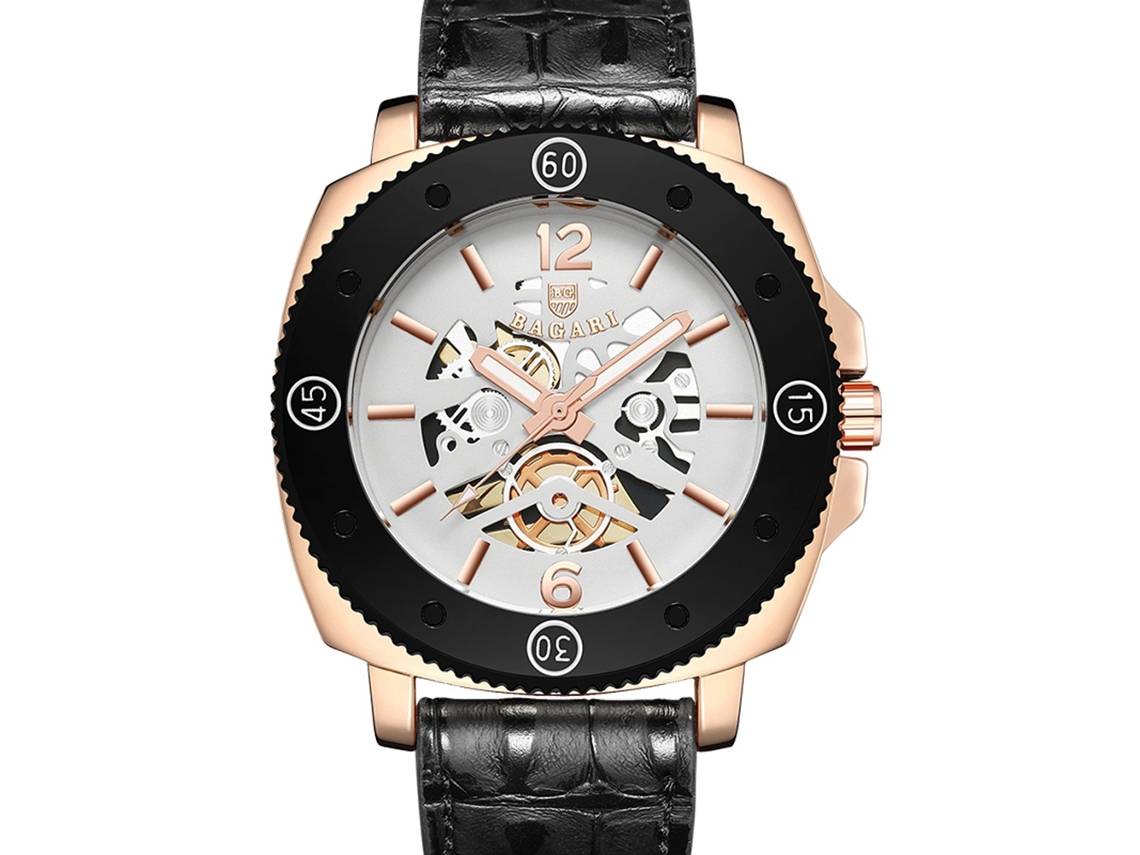 Reloj De Pulsera De Lujo Empresarial Para Hombre Bagari Resistente Al Agua Con Movimiento De Cuarzo (oro Rosa+negro)