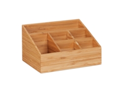 Organizador De Secretária Relaxdays, 6 Compartimentos Para Canetas, Notas, Cartas, Clipes, Bambu Natural