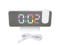 2026 Store-reloj Despertador Digital Rgb Con Espejo Brillo Ajustable Proyector Giratorio 180° Para Dormitorio Oficina Blanco