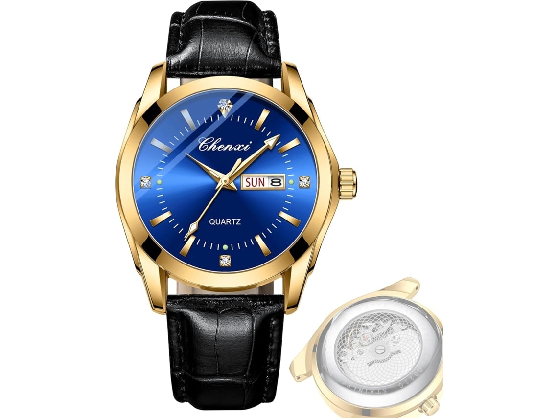 Reloj De Pulso Masculino Clásico Analógico De Cuarzo Lujoso Deportivo Impermeable Luminoso Con Calendario Doble Y Pulsera En Pele Yuysan