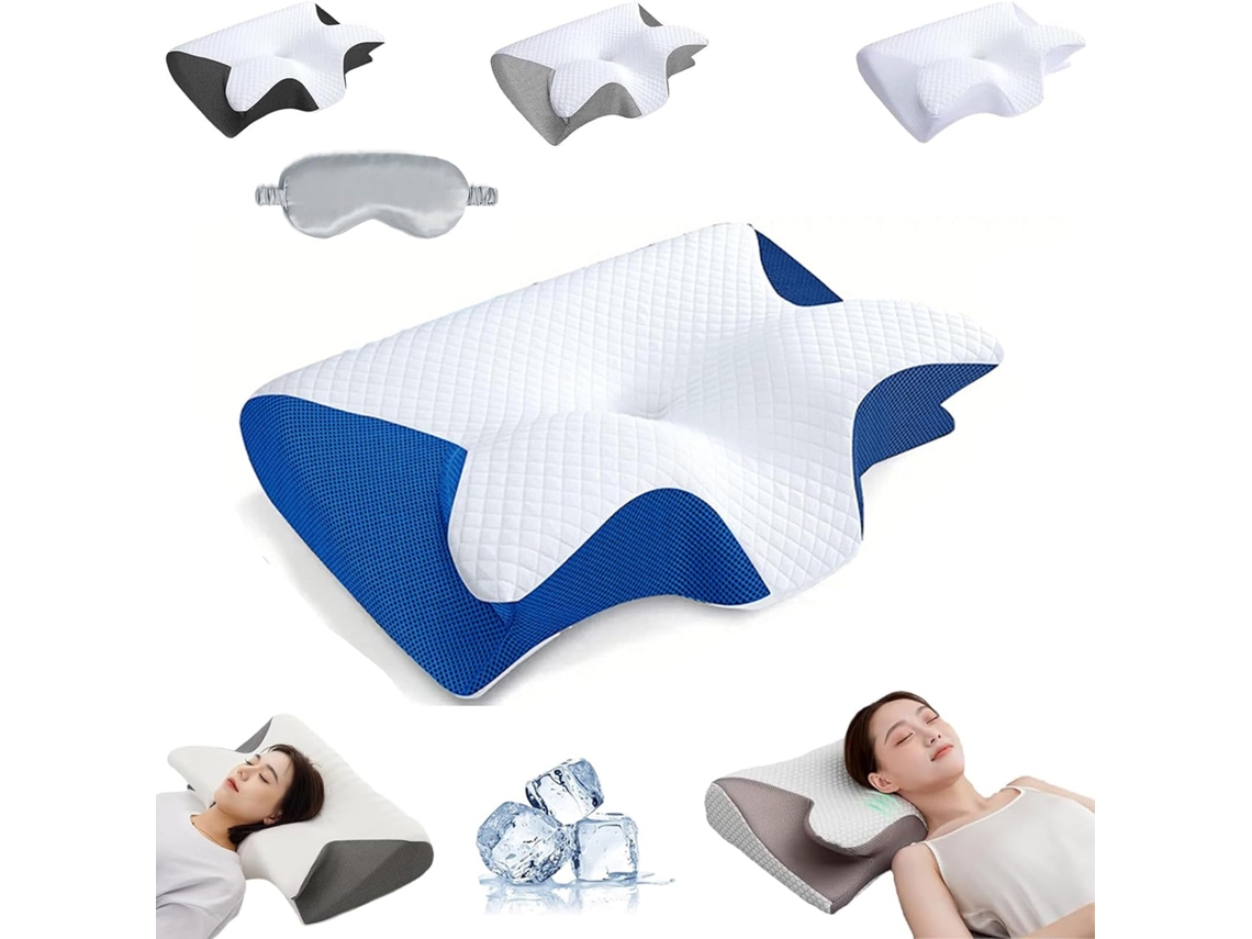 Almohada Para El Cuello Ergonómica De Espuma Viscoelástica Transpirable Para Dormir (azul) Cuich