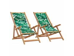 Sillas de playa plegables (2 unidades), tela/madera, estampado de hojas, DKD Home Decor