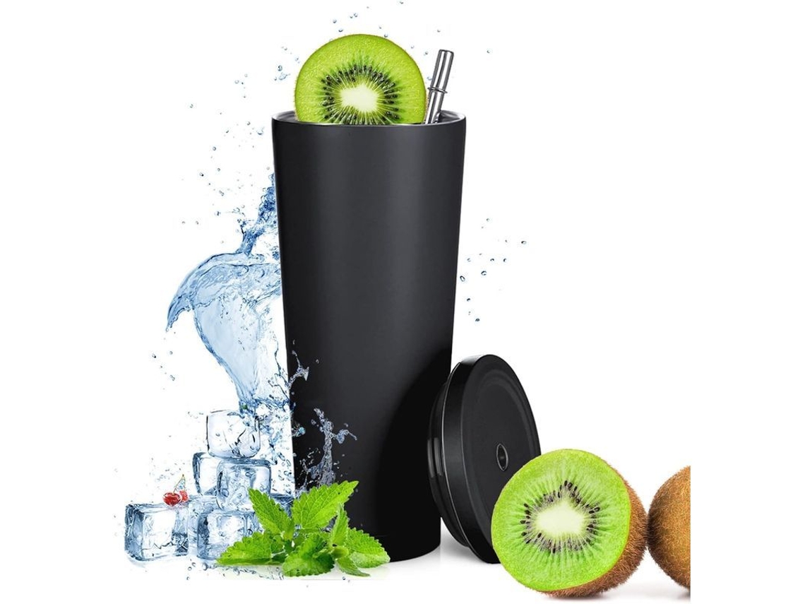 Vaso De Acero Inoxidable Con Pajita Y Tapa, 500 Ml (17 Oz), Doble Pared Aislante, Mantiene Las Bebidas Calientes.