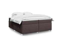 Cama Box Spring Con Colchón Tela Marrón Oscuro 200x200 Cm