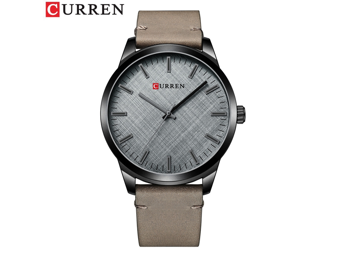 Reloj De Pulsera De Cuarzo Para Hombre (gris Parduzco Claro) Con Esfera De Textura De Tela Sencilla Y Elegante, Correa De Cuero.