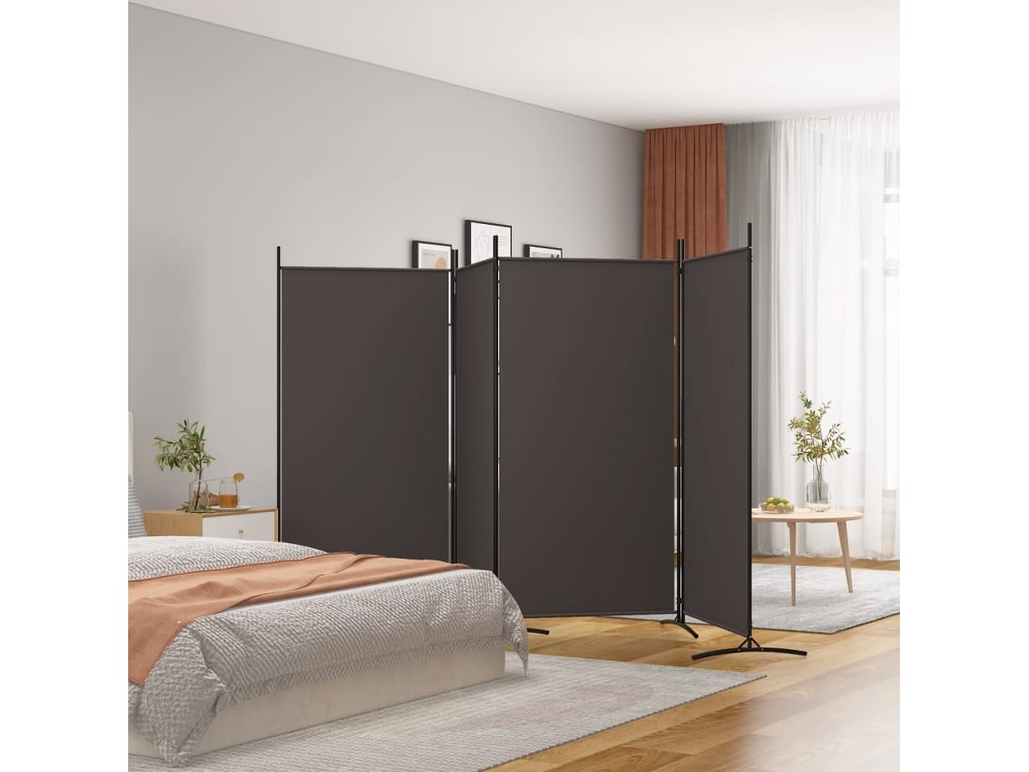 Biombo divisor de 4 paneles de tela marrón 346x180 cm