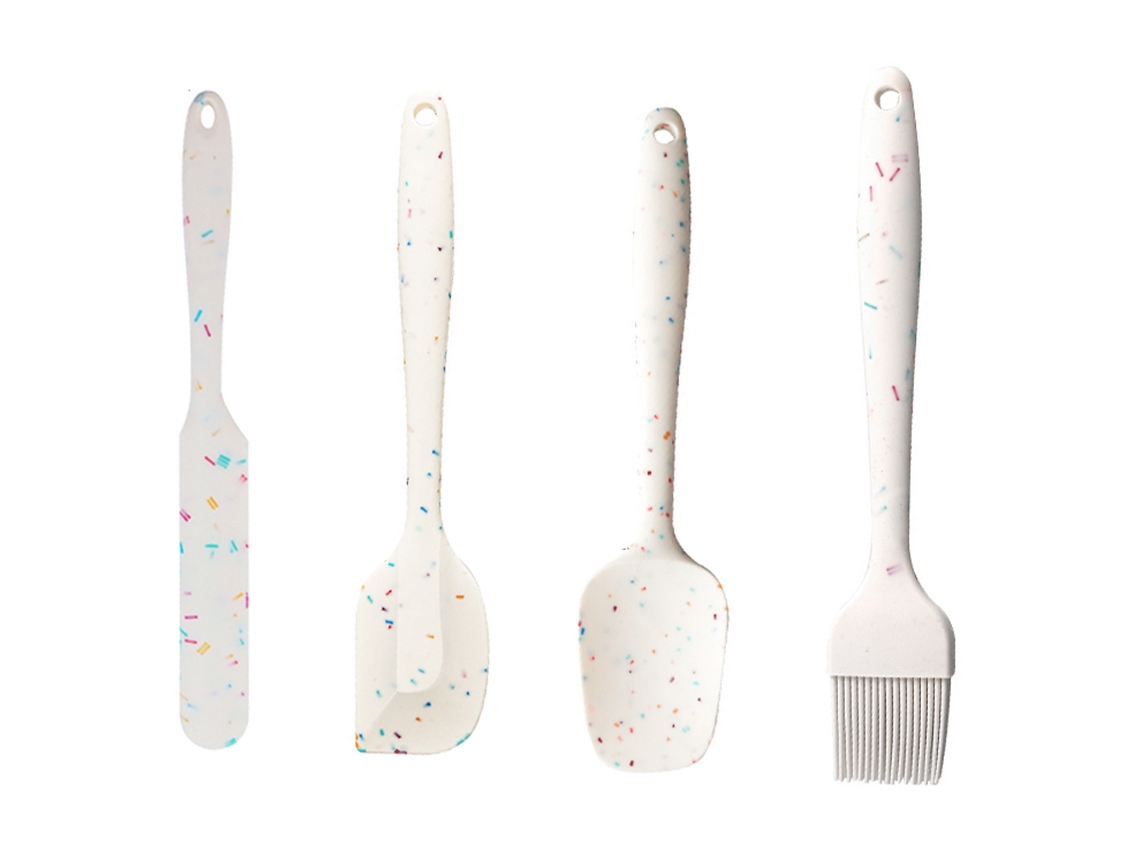 Juego De 4 Utensilios De Cocina De Silicona: Raspador De Tiras De Color Caramelo, Cepillo De Aceite Grande, Raspador Grande, Espátula De Acero Inoxidable De Calidad Alimentaria JEIIBRZUI