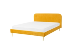 Cama con somier BELIANI Flayat de Terciopelo Amarillo 173x215x109