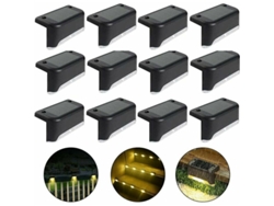 Lámpara solar LED IP65, 12 unidades, luz negra cálida.