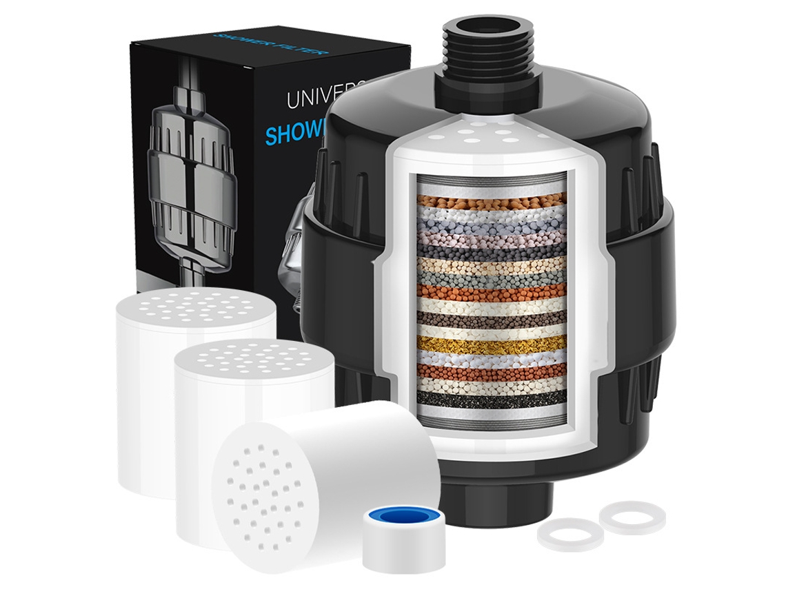 Filtro de ducha de 20 etapas con 3 cartuchos filtrantes que elimina eficazmente las impurezas y los metales pesados ​​(negro) Cuich
