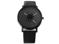 Reloj De Pareja Estudiante De Cuero Pu Redondo Dial Negro Quartzo