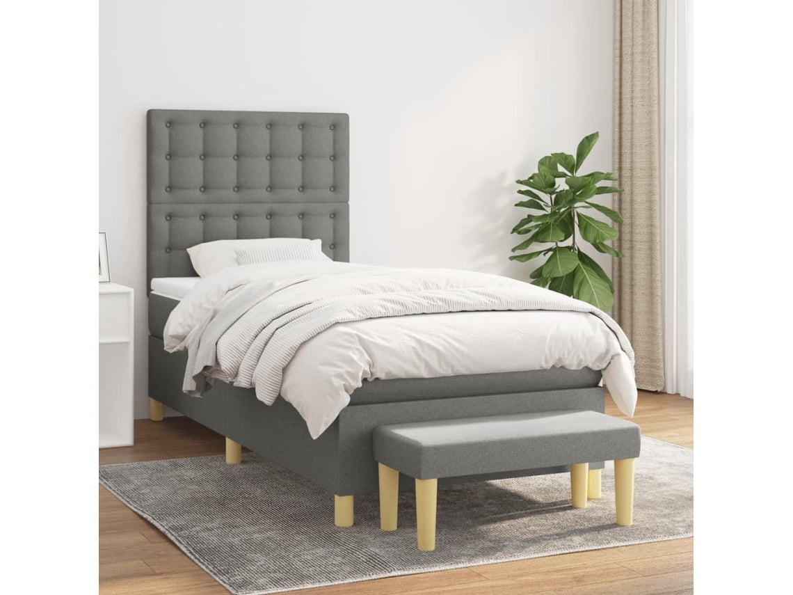Cama Box Spring Con Colchón Tela Gris Oscuro 100x200 Cm