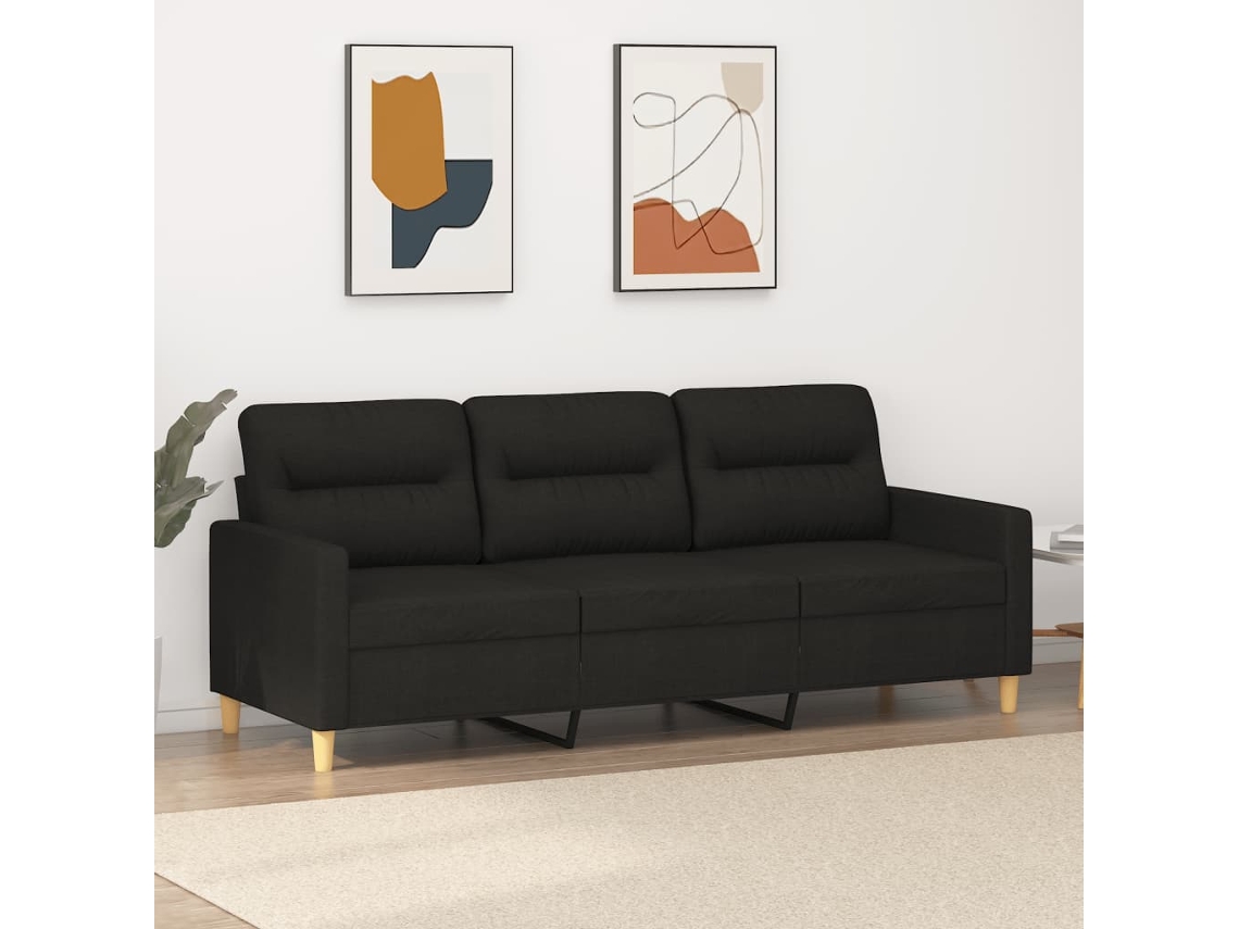 Sofá De 3 Plazas De Tela Negro 180 Cm