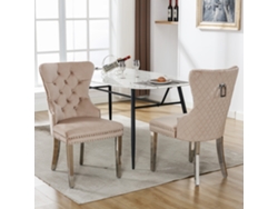 Juego De 2 Sillas De Comedor Con Tachuelas De Terciopelo Y Patas De Metal Beige.