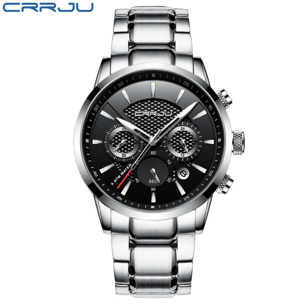 Reloj Cronógrafo Militar Resistente Al Agua Para Hombre, De Acero Inoxidable (plata Y Negro)