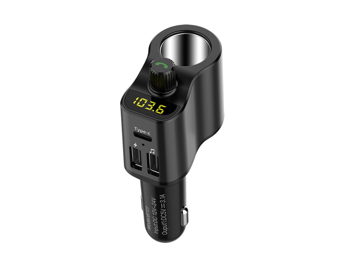 Transmisor de FM YIZHOOD BT01 Bluetooth 5.0 Manos Libres Toma de Encendedor de Cigarrillos Dual USB negro