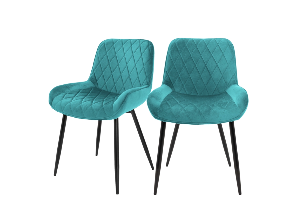 Conjunto De 2 Cadeiras De Sala De Jantar Com Costas E Braços Capa De Veludo Turquesa Com Pernas De Metal ML-DESIGN