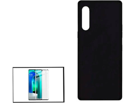 Kit Protector de Cristal Templado 5D Full Cover y Funda Silicona Liquida LG Velvet 5G PHONECARE Negro