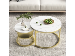 Juego De Mesas De Centro Apilables, 2 Piezas, Efecto Mármol Blanco Con Patas Doradas, Diseño Moderno Y Elegante.
