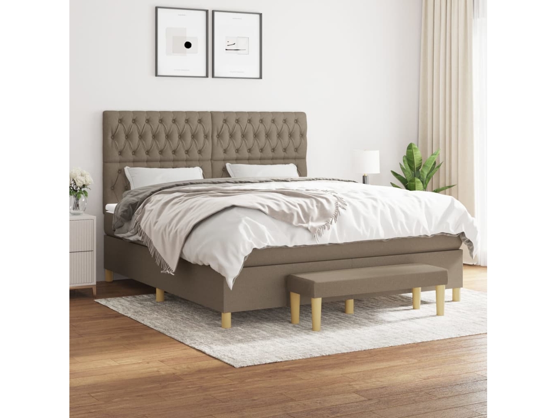 Cama Box Spring Con Colchón Tela Gris Taupe 180x200 Cm