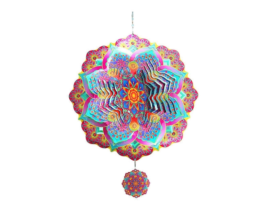 Molino de viento metálico 3D con diseño de mandala, color morado, para jardín al aire libre.