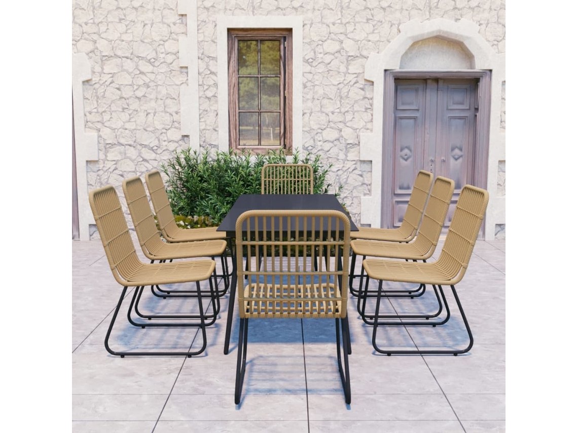 Conjunto De 9 Piezas De Jantar Para Exterior Vime Pe E Vidro Dkd Home Decor