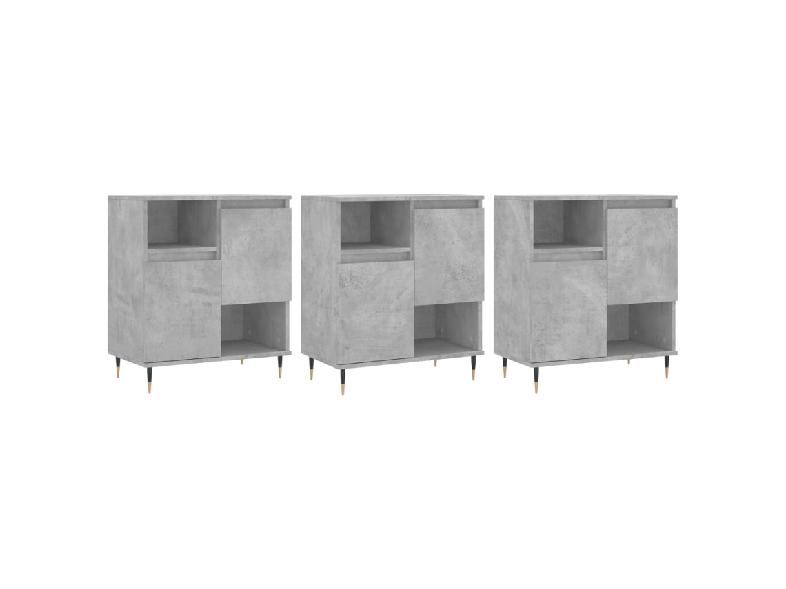 Conjunto 3 Aparadores  VIDAXL madera contrachapada gris hormigón