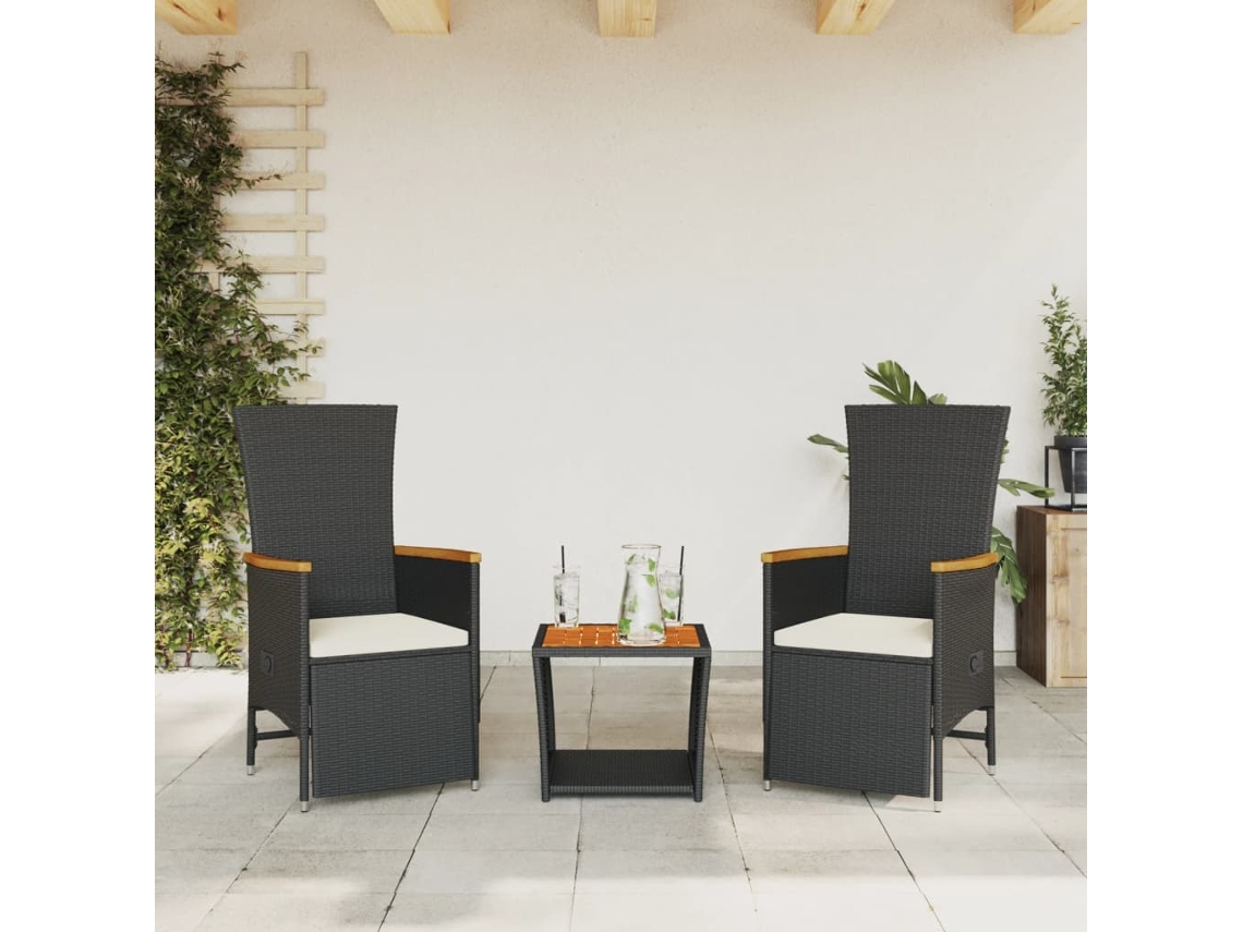 Conjunto de comedor de jardín de 3 piezas DKD Home Decor con cojines de mimbre negros