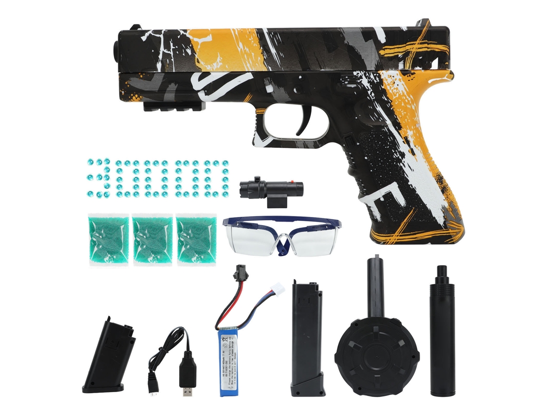 Pistola De Gel Eléctrica Automática Para Personas Mayores De 14 Años, Color Amarillo Grafito, 30.000 Perlas De Agua.