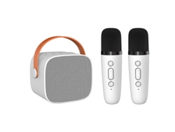 Mini máquina de karaoke para niños (micrófono dual blanco) con altavoz portátil y micrófono inalámbrico