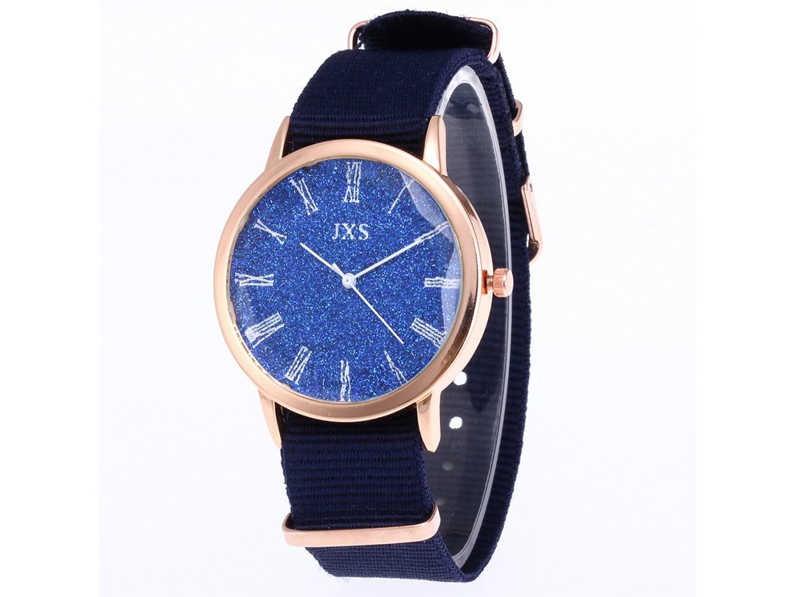 Reloj De Pulsera De Nylon Con Piedras Strass Para Estudiantes De Moda J55 Azul