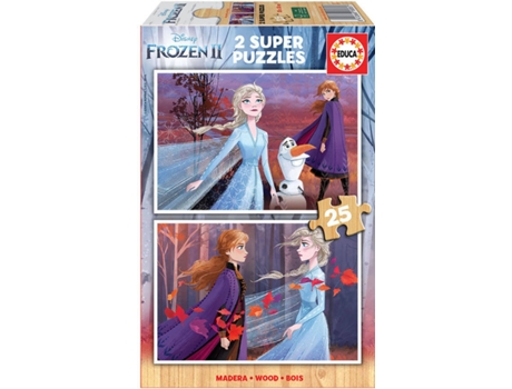 Puzzle EDUCA 2x Super Puzzle 25 Madera Frozen 2 (Edad Mínima: 3 Años - 50 Piezas)
