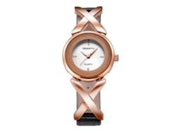 Reloj De Pulsera De Cuarzo Para Mujer Rebirth Con Correa De Piel Sintética, Elegante Estilo Oro Rosa.